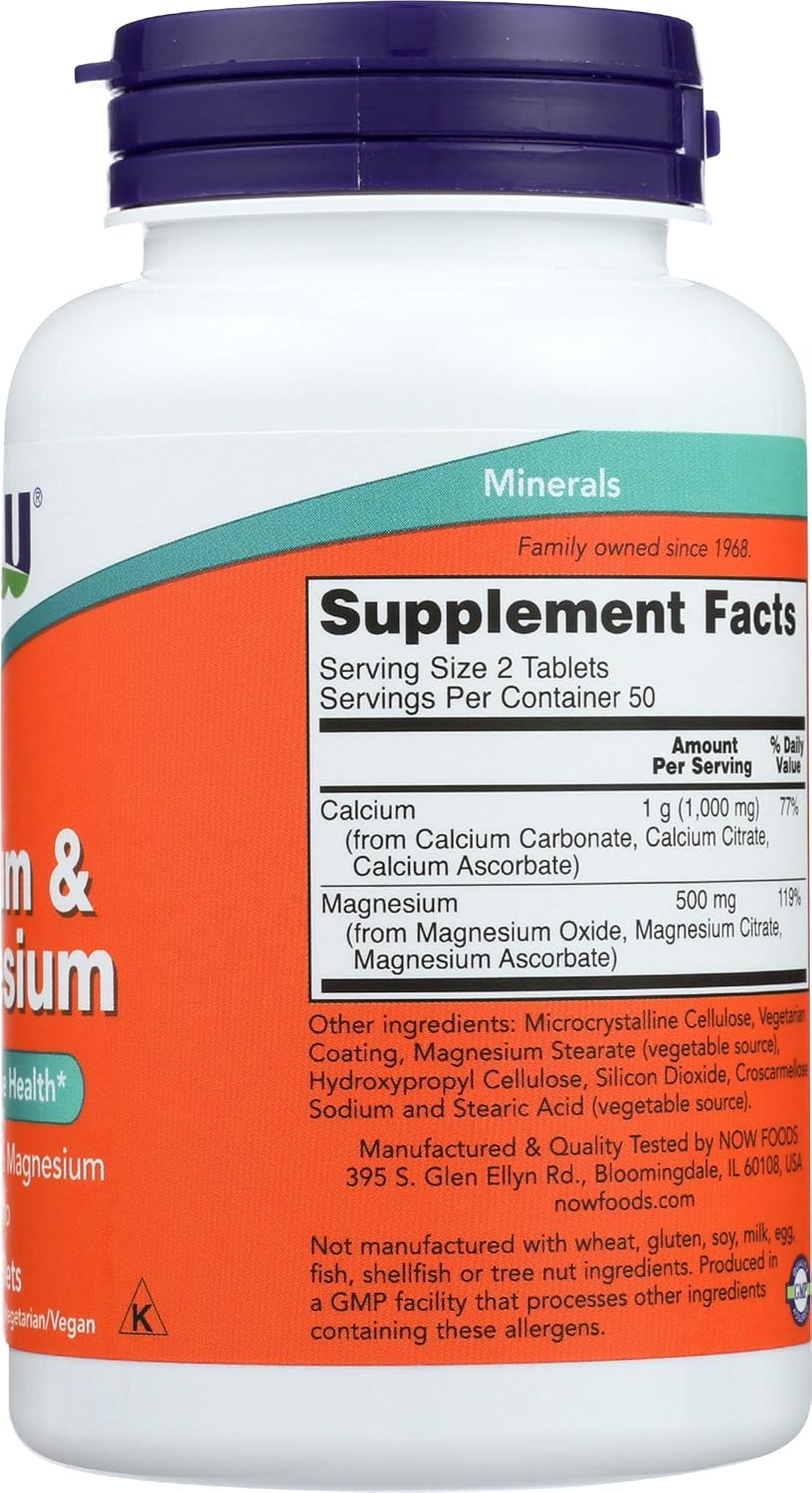 Cálcio + Magnésio NOW Foods 500/250mg | Suporte Muscular, Ósseo e Relaxamento