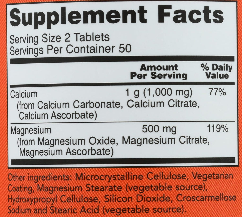 Cálcio + Magnésio NOW Foods 500/250mg | Suporte Muscular, Ósseo e Relaxamento