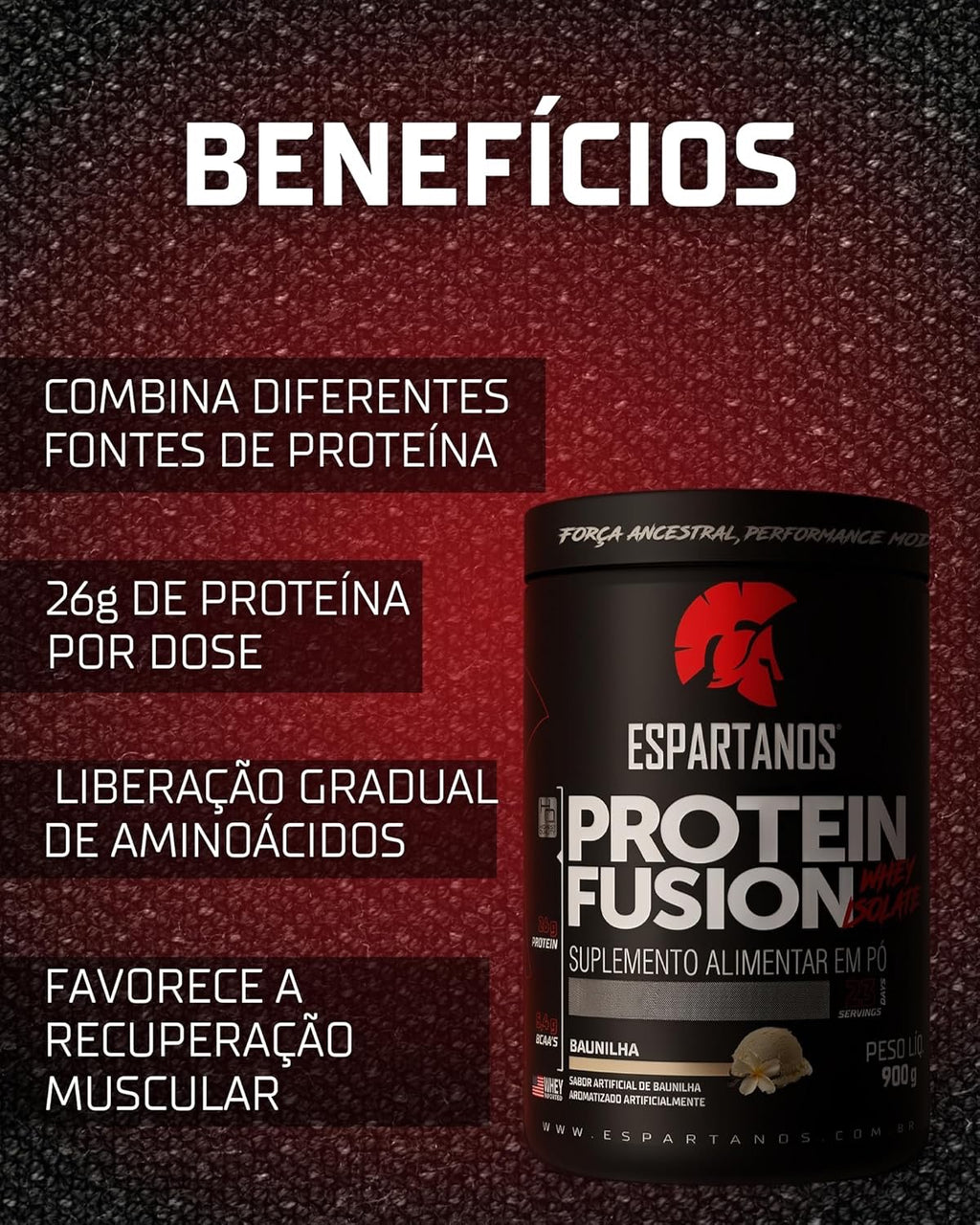 Whey Protein Fusion Isolate Baunilha 900g - Espartanos